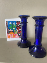 Load image into Gallery viewer, Pair of glass candlesticks in ‘Matisse’ blue