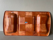 Load image into Gallery viewer, Vintage mid century bamboo sectional serving dish with original tile