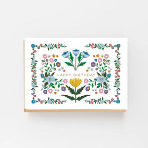 Happy Birthday Folk Pattern White card by Lomond Paper Co