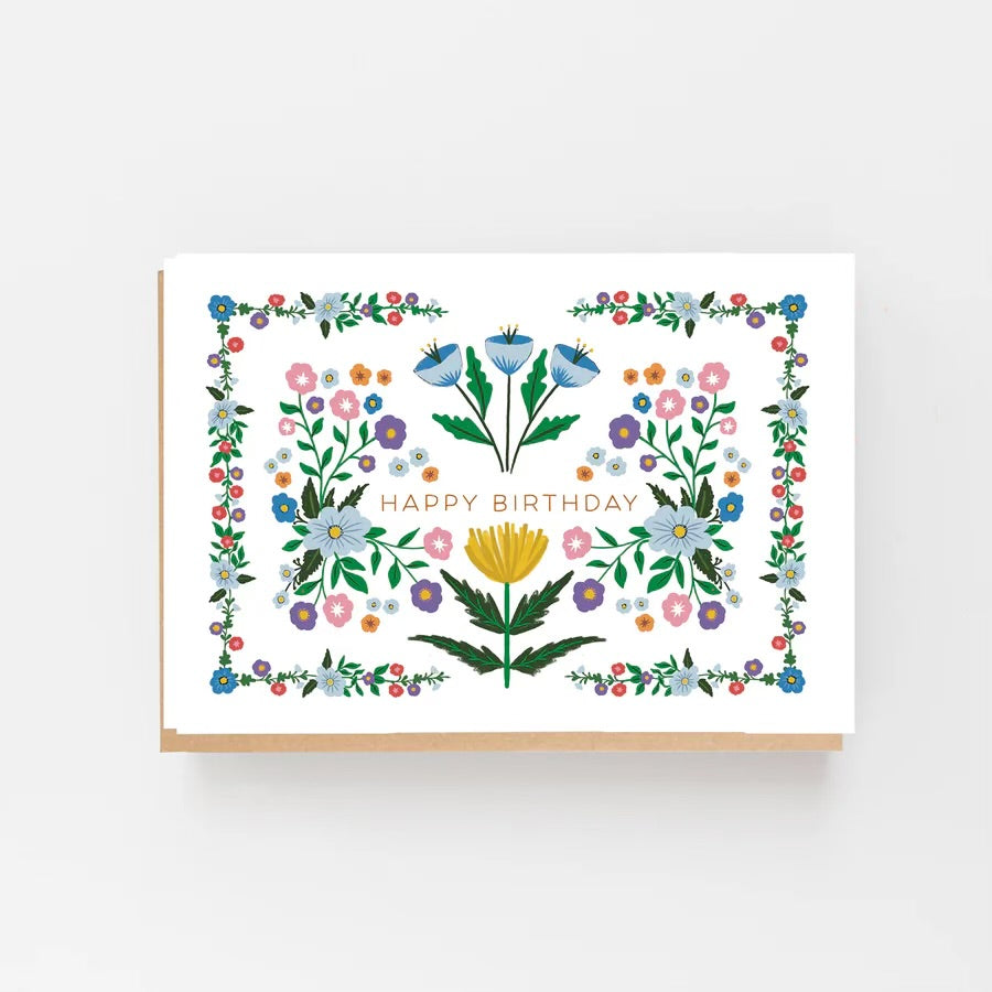 Happy Birthday Folk Pattern White card by Lomond Paper Co