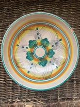 Load image into Gallery viewer, Vintage ceramic pedestal fruit  bowl, yellow/orange/green
