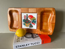 Load image into Gallery viewer, Vintage mid century bamboo sectional serving dish with original tile
