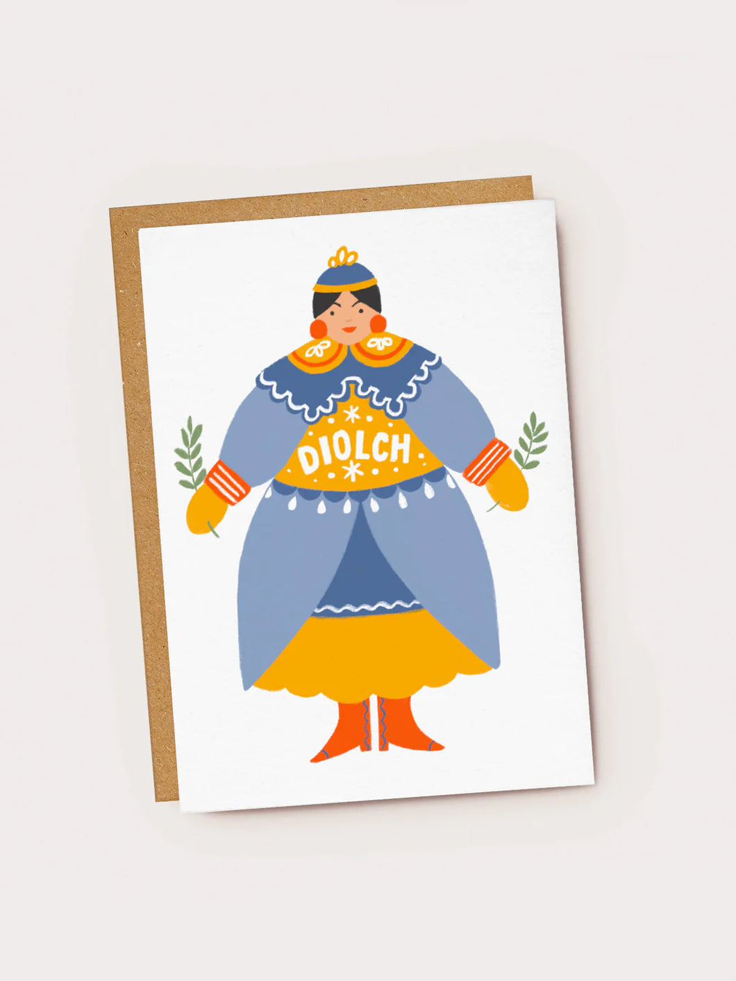 Diolch/Thank You Folk Lady card by Jade Fisher