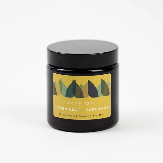 Candle: Green leaf and bergamot soy wax candle by every nook - small