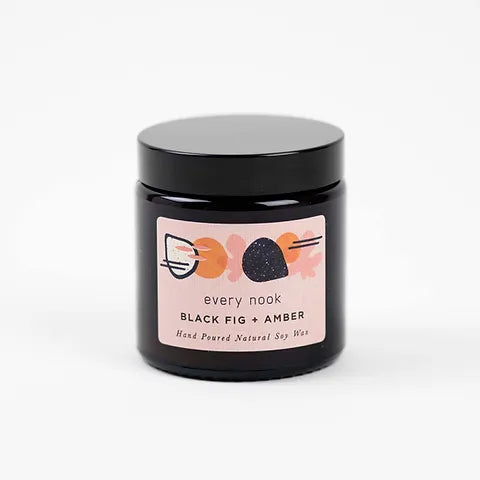 Candle: Black fig and amber soy wax candle by every nook candles - small
