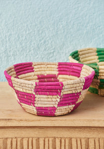 Namaste Check Date Palm Basket Bowl Pink
