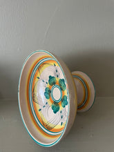Load image into Gallery viewer, Vintage ceramic pedestal fruit  bowl, yellow/orange/green
