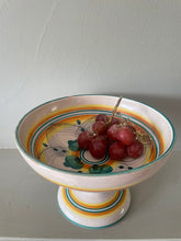 Load image into Gallery viewer, Vintage ceramic pedestal fruit  bowl, yellow/orange/green
