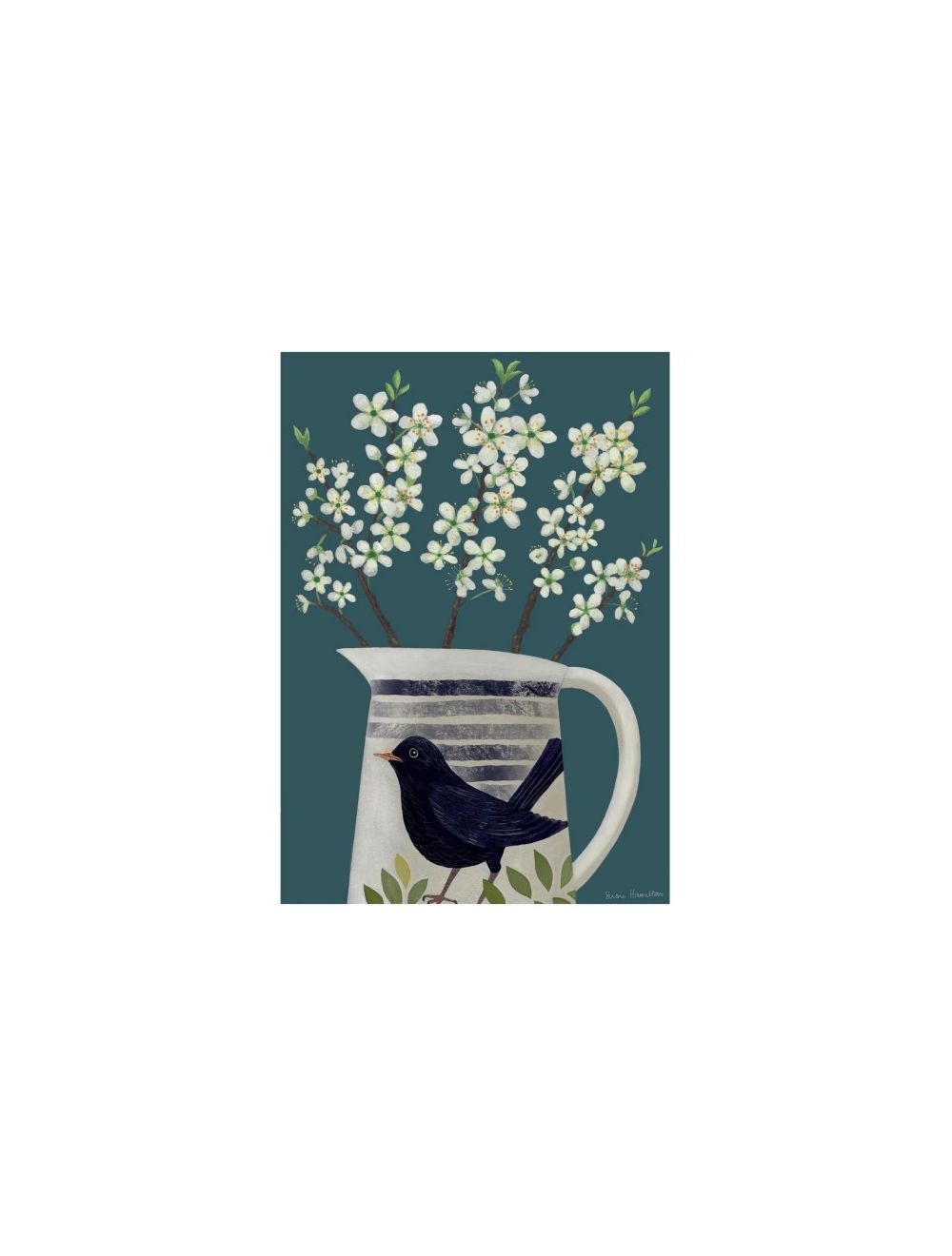 Blossom in Blackbird jug card by Susie Hamilton