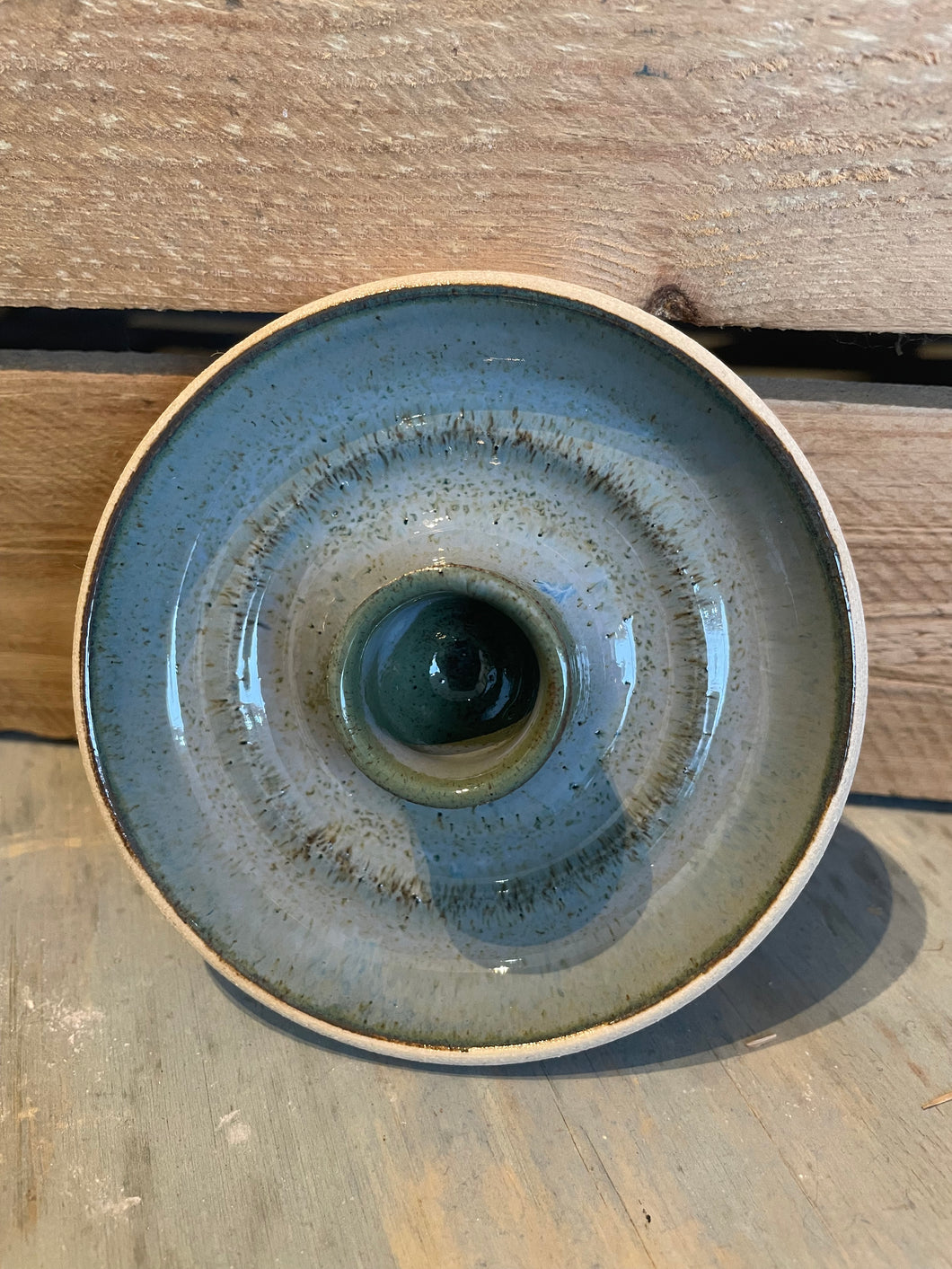 Handmade ceramic candle holder-blue/green gloss glaze