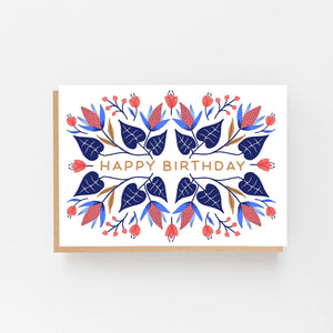 Happy Birthday card in a floral Winter design by Lomond Paper Co