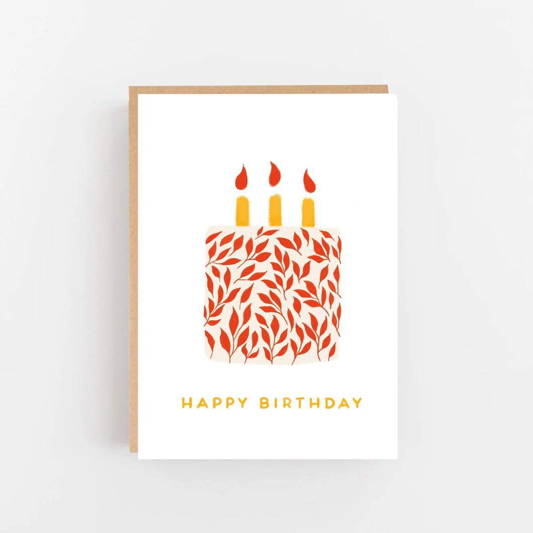 Happy Birthday card with red leaf design by Lomond Paper Co