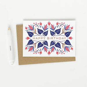 Happy Birthday card in a floral Winter design by Lomond Paper Co