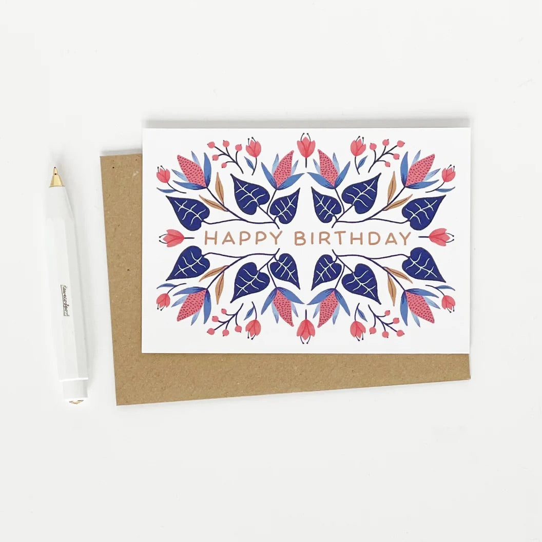 Happy Birthday card in a floral Winter design by Lomond Paper Co