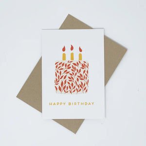 Happy Birthday card with red leaf design by Lomond Paper Co