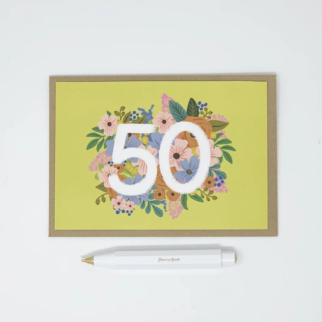 Floral 50th birthday card by Lomond Paper Co