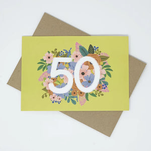 Floral 50th birthday card by Lomond Paper Co