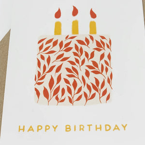 Happy Birthday card with red leaf design by Lomond Paper Co