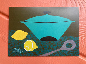 Teal Pot with Lemons card - Scofinn