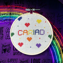 Load image into Gallery viewer, Cariad Pride cross stitch kit by SophSewph
