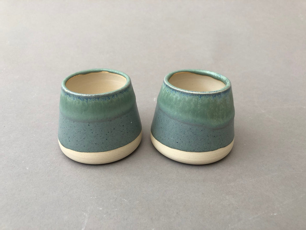 Tealight holders - green/blue glaze (pair)